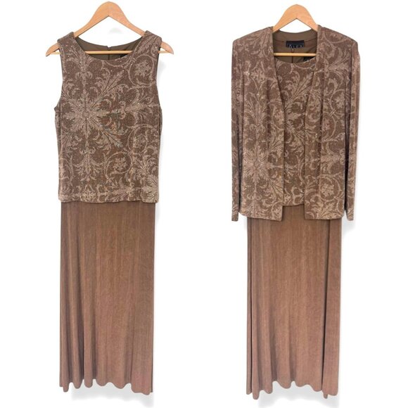 Alex Evenings Tan Sparkly Gown & Jacket Mother Of Bride Dress Size 12‎ Wedding - Picture 1 of 5
